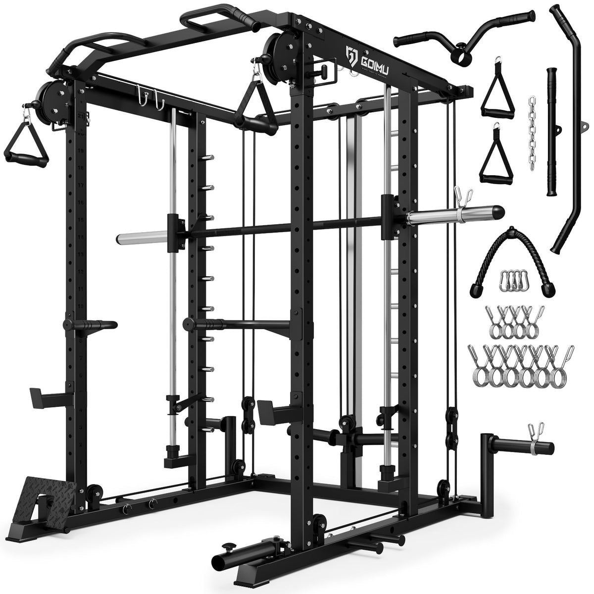 MITONOS S1-V4 Smith Machine, 2000LBS Power Cage with Cable Crossover System, All-in-One Squat Rack with Smith Bar, Workout Cage Strength Training Equipment with Attachments, BK