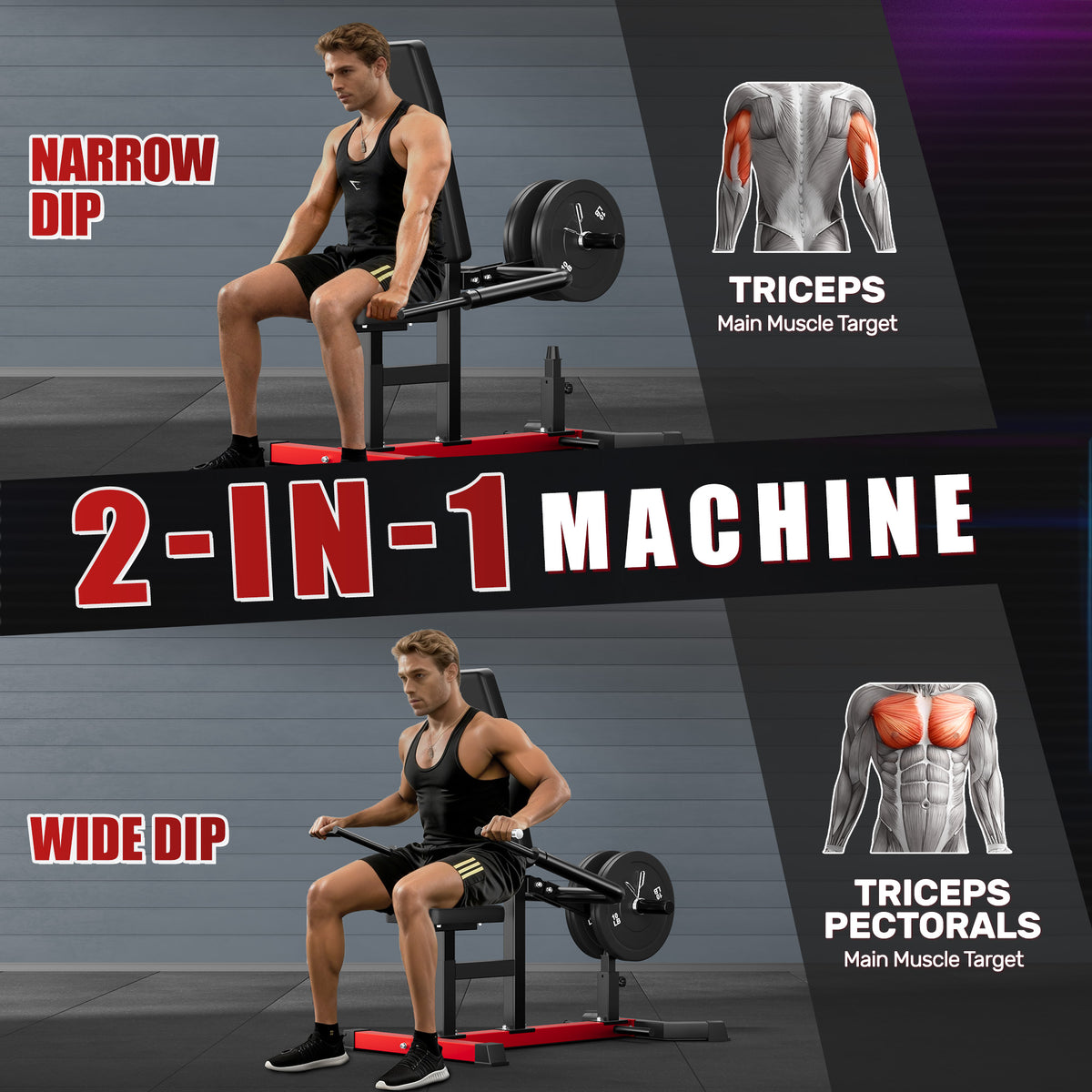 Seated Dip Machine, 400LBS Strength Training Upper Body Machine with Tricep Dip Press & Cable Bar for Home Gym