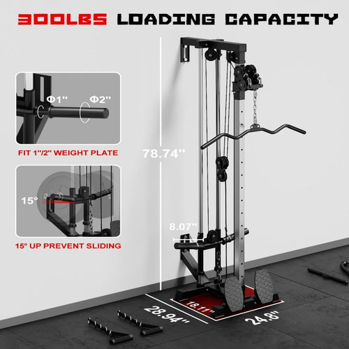 Cable Crossover Machine, Lat Pulldown Cable Training for Home Gym Station, Wall Mounted Pulley Tower functional trainer with Adjustable 18 Positions Dual Pulley System