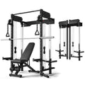 Wall Mounted Folding Squat Rack,1200 LBS Power Rack with Dual Independent Pulley System, 5 Adjustable Modes, Functional Trainer for Space Saving Home Gym with 1000 LB Weight Bench and Barbell ,Black