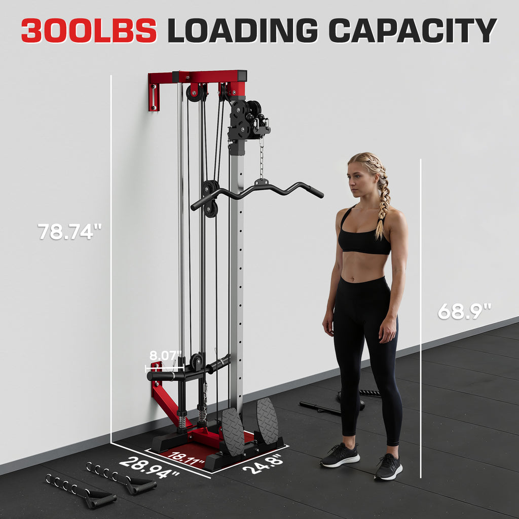 Mitonos Cable Crossover Machine, Lat Pull Down Machine with 18 Positions Dual Pulley System, Wall Mount LAT Pull Down Machine for Home Gym Fitness