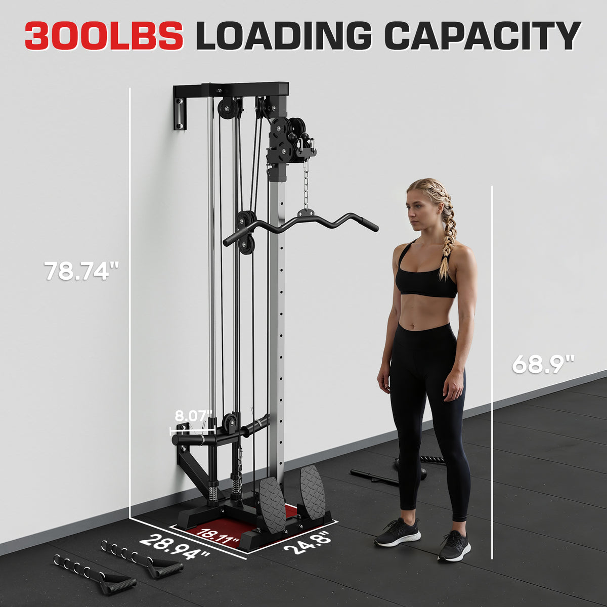 Mitonos Cable Crossover Machine,Wall Mount Cable Station with Adjustable 18 Positions Dual Pulley System,Lat Pull Down Machine with 400LBS Weight Stack for Home Gym Fitness