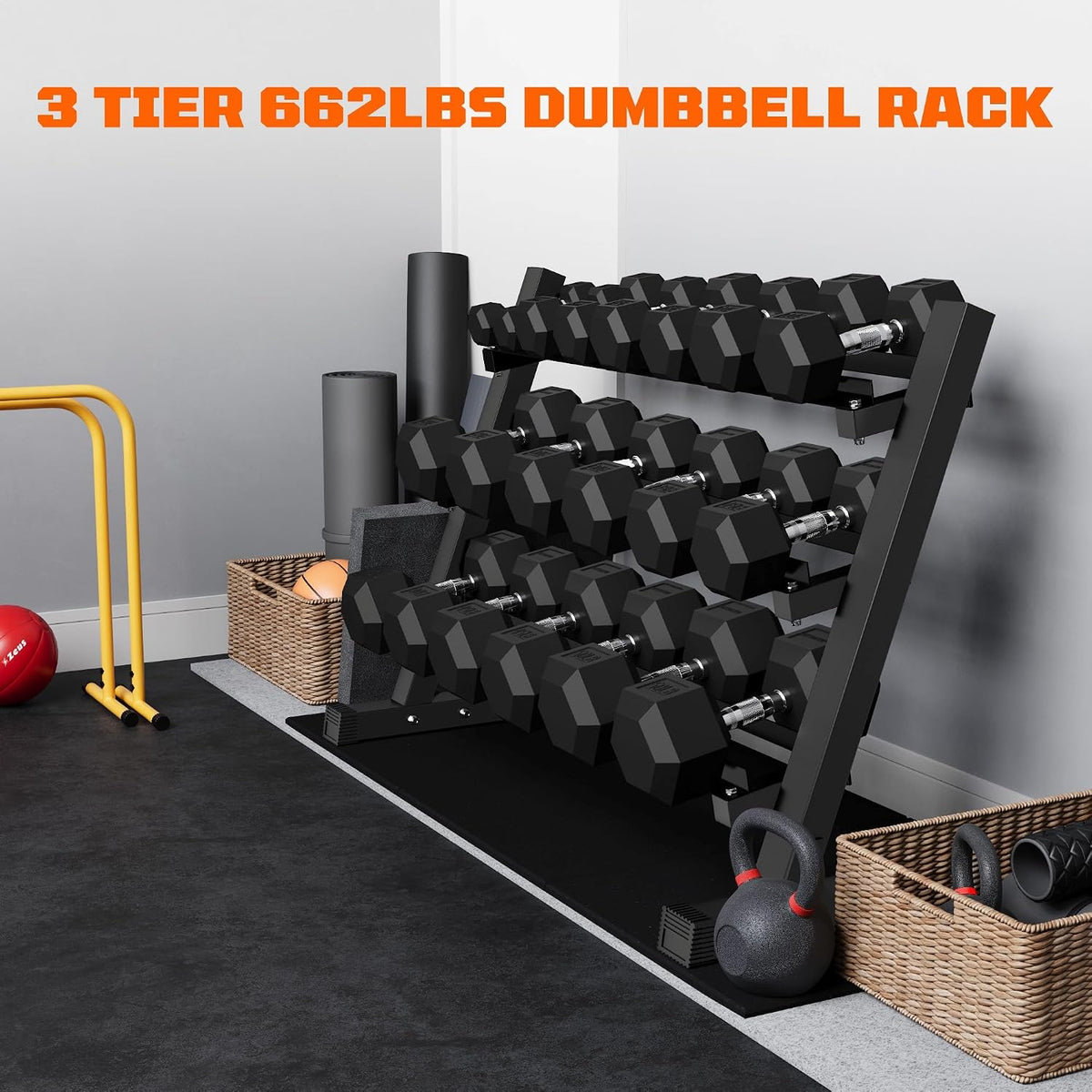 MITONOS 280 Dumbbell Sets with Rack, Rubber Hex Dumbbells,Strength Training Weight Set Home Gym