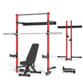 MITONOS Wall Mount Foldable Squat Power Rack, Compact 1100 lbs Weight Capacity Home Gym Training Station,Heavy-Duty Steel Space Efficient Workout Frame with Pull-up Bar and 360° Landmine,Red