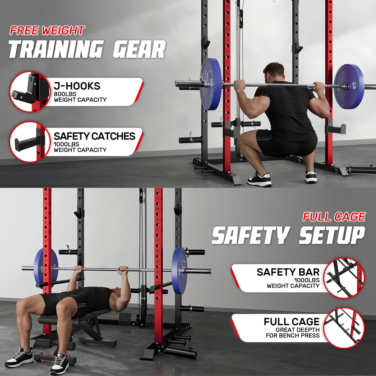 Power Rack Power Cage with LAT Pulldown Attachment and Pull Up Bar,2000LBS Squat Rack for Home Gym