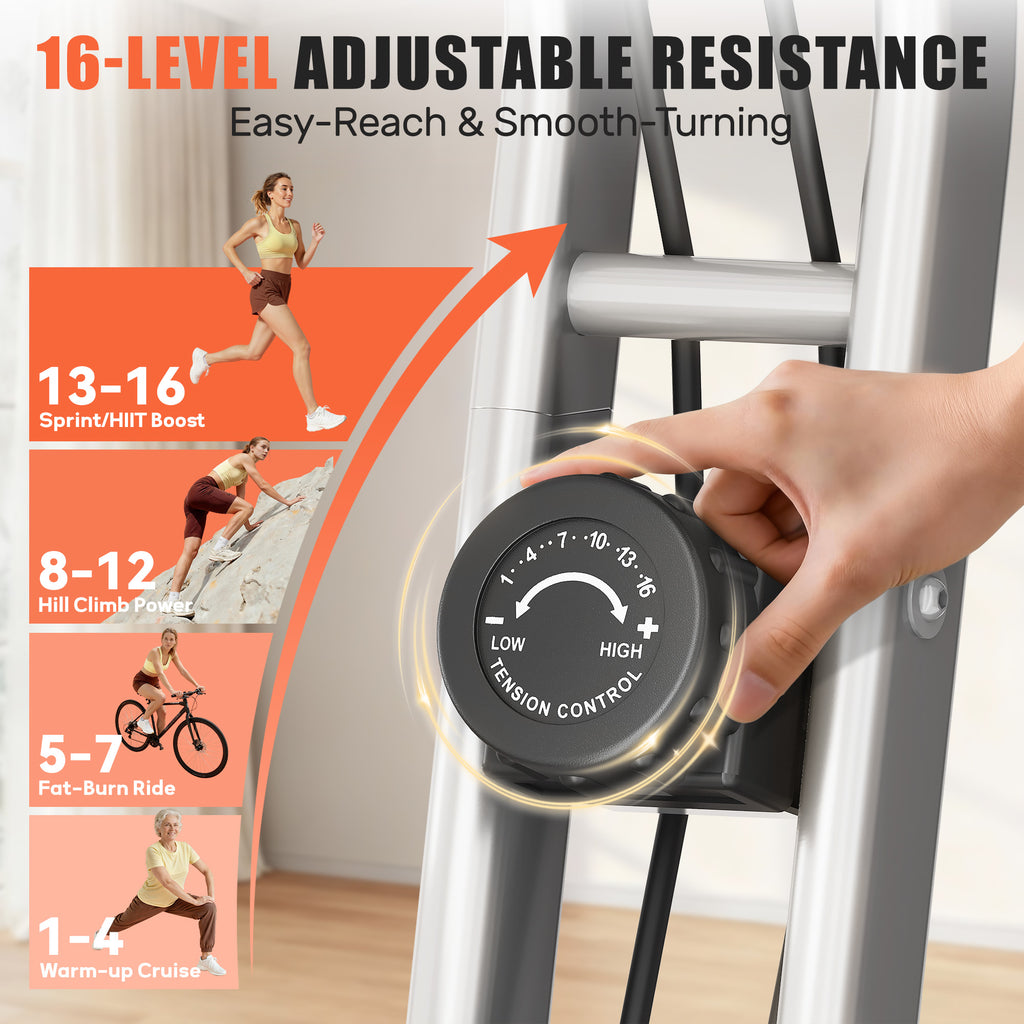 MITONOS Exercise Bike for Home,5 in 1 Foldable Stationary Bike for Seniors,16 Level Adjustable Magentic Resistance,Women Recumbent Bike with 330LB Capacity,Indoor Cardio Workout Bike with Backrest