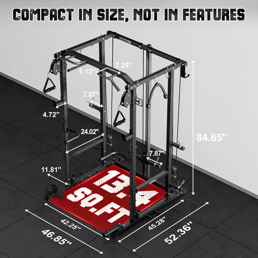 MITONOS Power Cage, 2000LB Squat Rack with Cable Crossover System, Multi-Function Weight Cage, Home Gym Workout Machine with More Training Attachments, BK