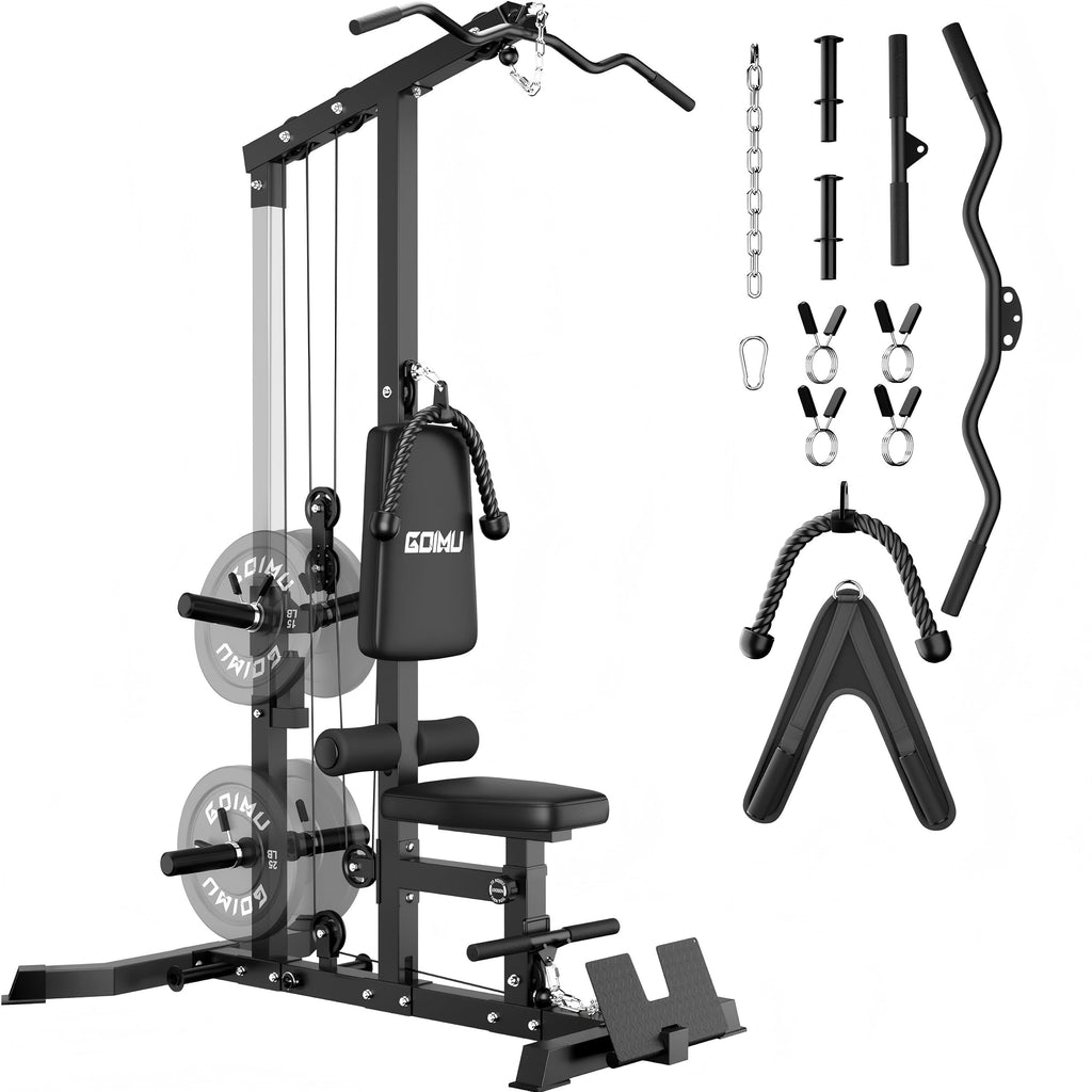 MITONOS 3 in 1 LAT Pulldown Machine,LAT Row Cable Machine with AB Crunch and Cable Row Attachments for Home Gym,High or Low Pulley Stations (Black)