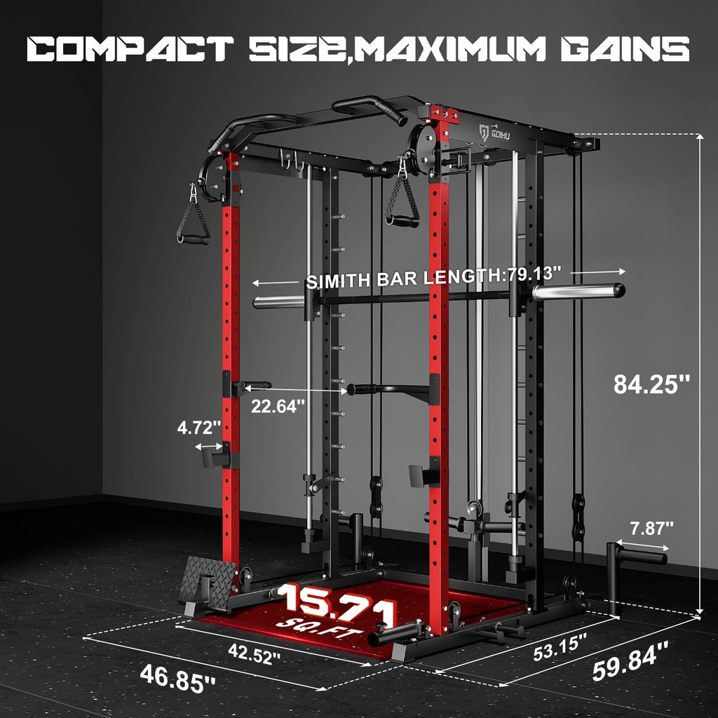 MITONOS S1-V4 Smith Machine, 2000LBS Power Cage with Cable Crossover System, All-in-One Squat Rack with Smith Bar, Workout Cage Strength Training Equipment with Attachments, RD