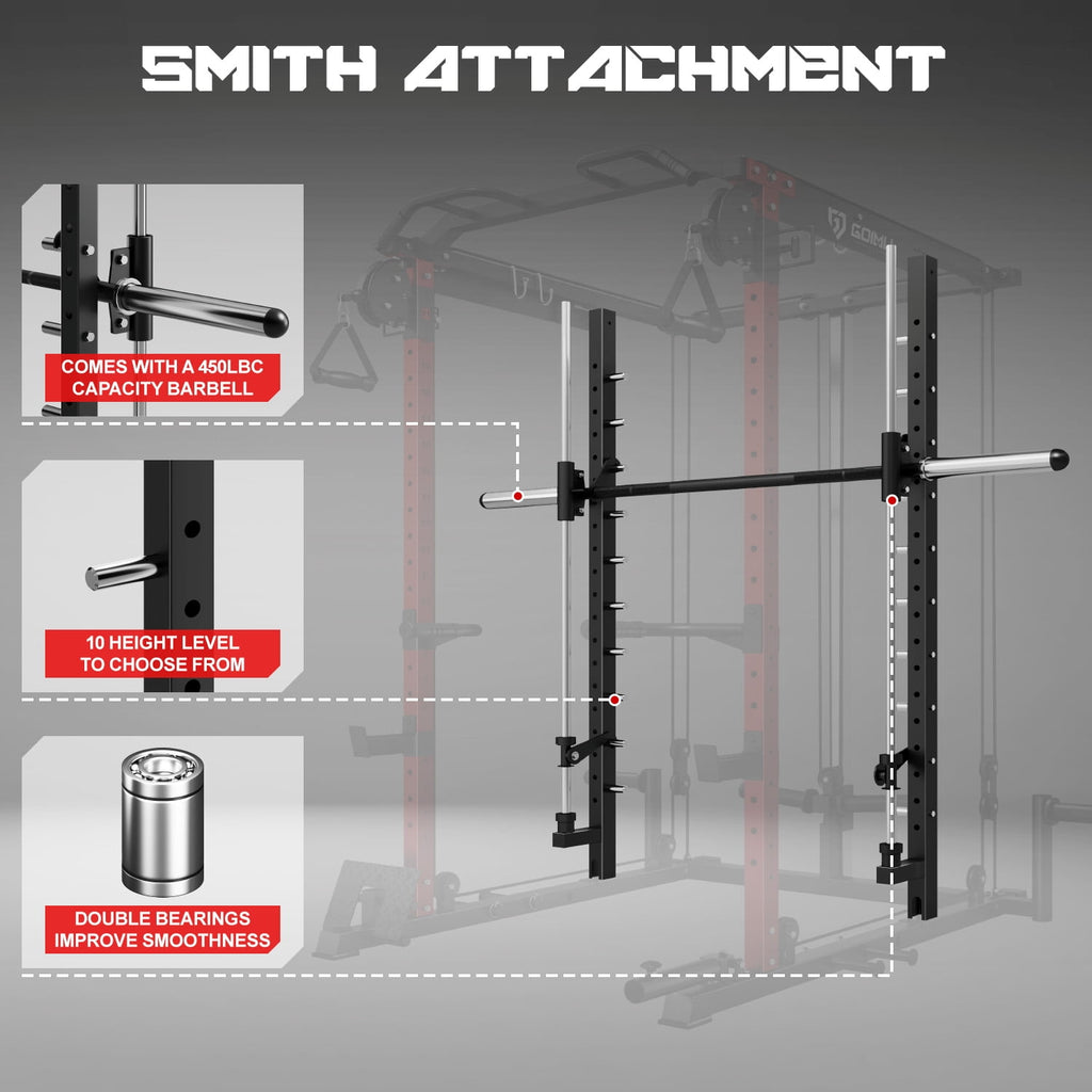 MITONOS S1-V4 Smith Machine, 2000LBS Power Cage with Cable Crossover System, All-in-One Squat Rack with Smith Bar, Workout Cage Strength Training Equipment with Attachments, RD