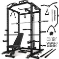 MITONOS Power Cage, 2000LBS Squat Rack with LAT Pulldown, Multi-Function Power Rack Strength Training Machine, Weight Lifting Equipment with More Attachments for Home Gym Garage