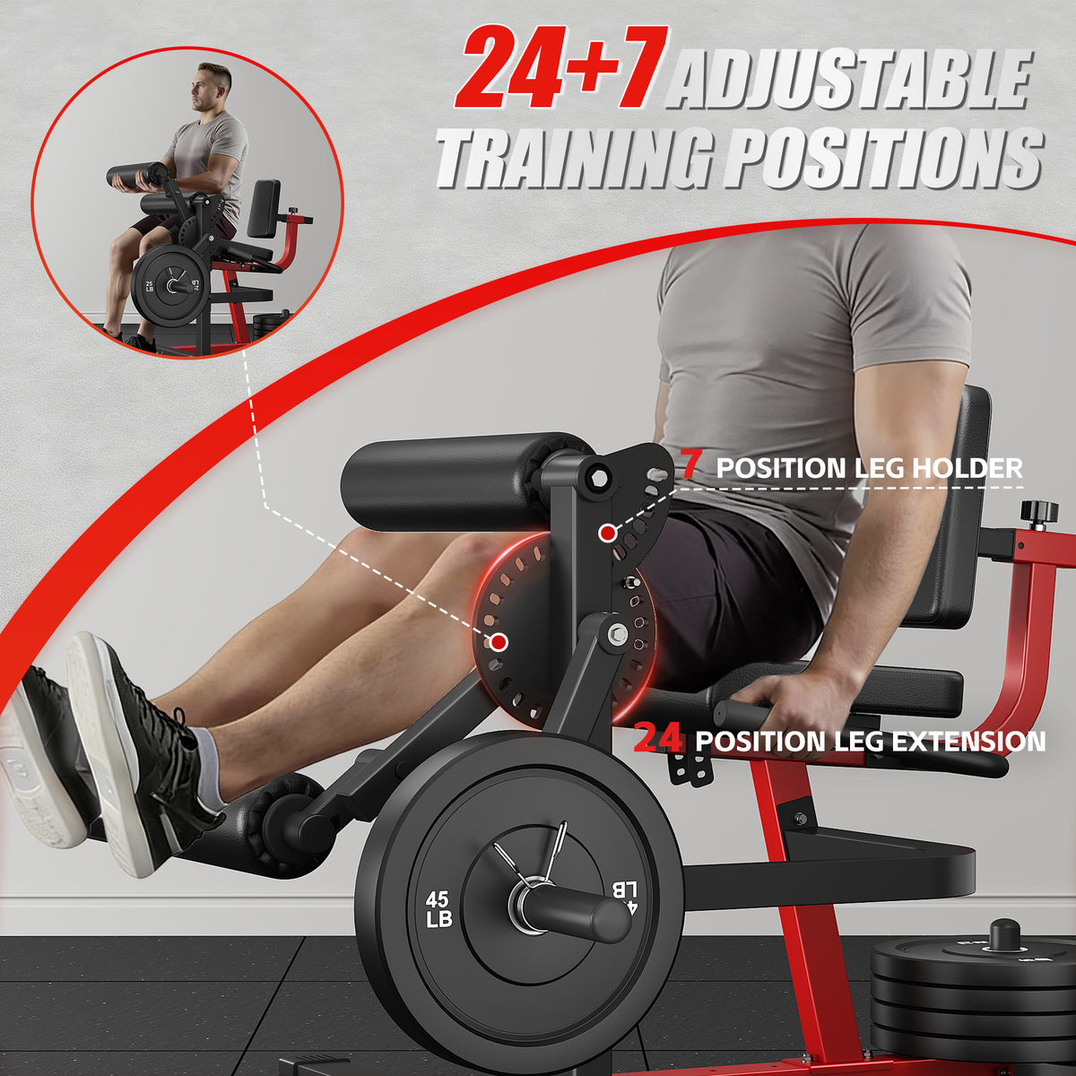 MITONOS Leg Extension and Curl Machine,4 in 1 Lower Body Workout Machine，Adjustable Leg Curl Machine with,Leg Extension Machine with Exercise Bench,Home Gym Weight Machine with 100lb Plates