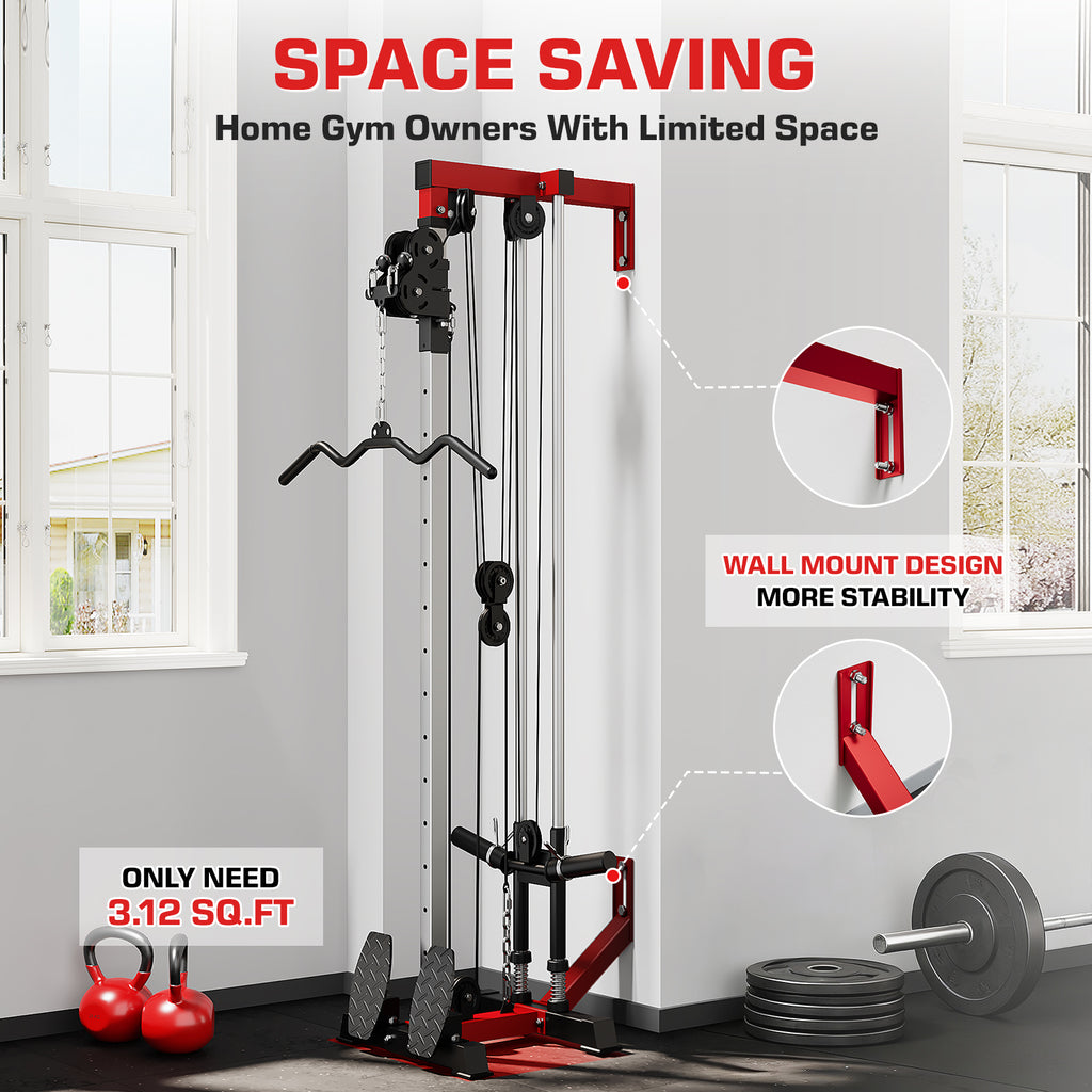 Mitonos Cable Crossover Machine, Lat Pull Down Machine with 18 Positions Dual Pulley System, Wall Mount LAT Pull Down Machine for Home Gym Fitness