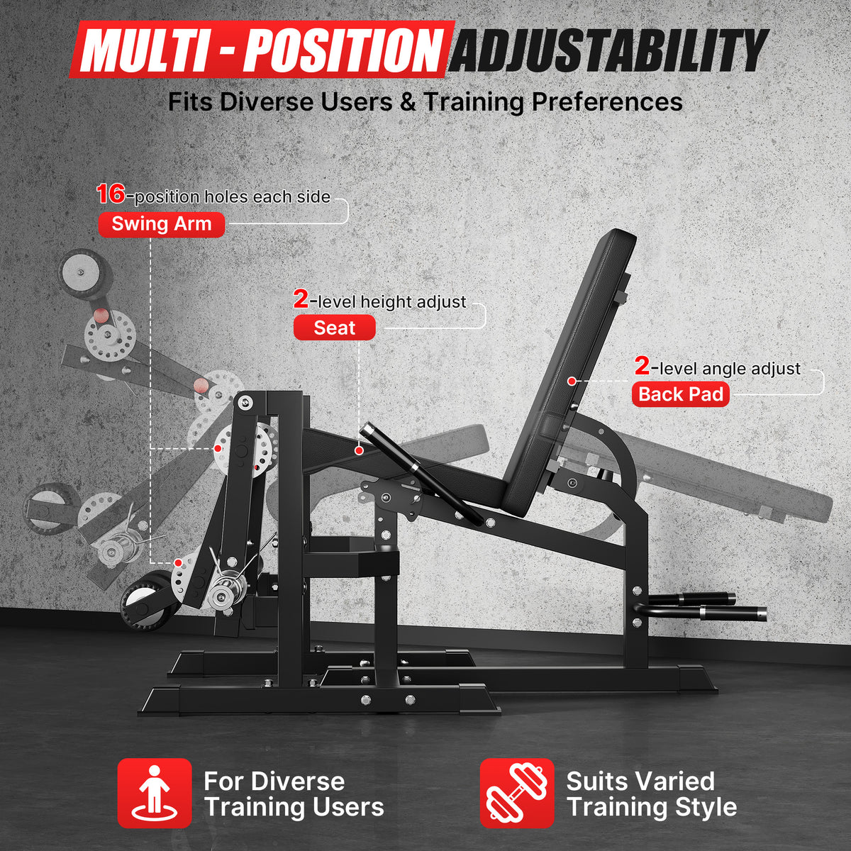 Mitonos Dual Independent Leg Machine Adjustable Unilateral Lower Body Training Equipment Plate Loaded Leg Extension and Leg Curl Machine for Home Gym,Black