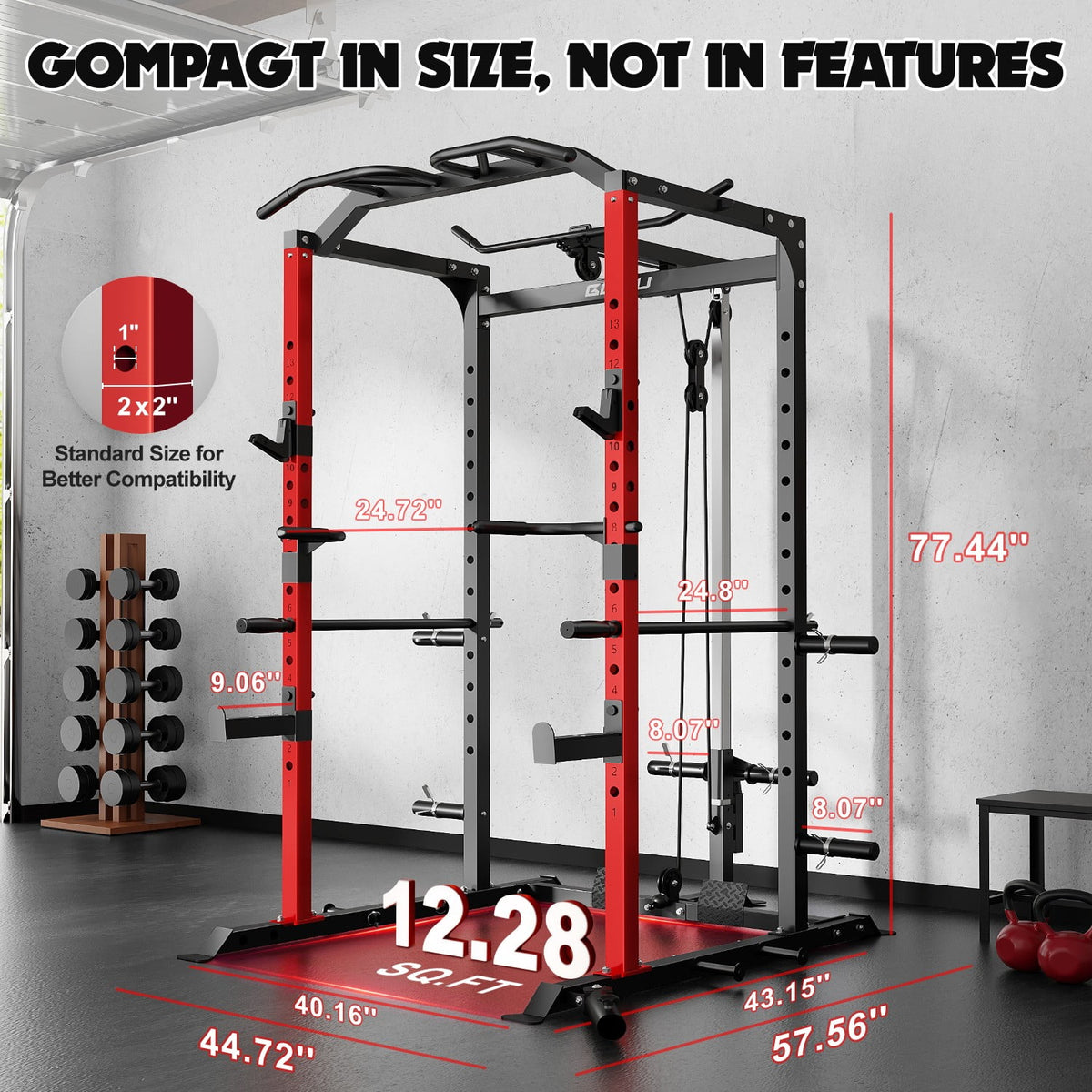 MITONOS C1-V4 Power Cage, 2000LBS Squat Rack with LAT Pulldown, Multi-Function Weight Cage Strength Training Machine, Workout Cage with More Attachments for Home Gym Garage , RD