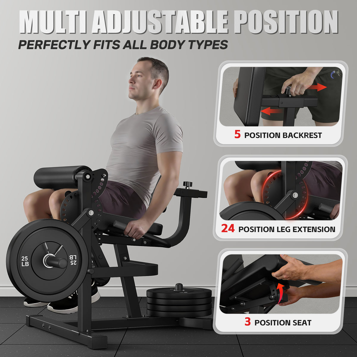 MITONOS Leg Extension and Curl Machine,4 in 1 Lower Body Workout Machine,Adjustable Leg Curl Machine with,Leg Extension Machine with Exercise Bench,Home Gym Weight Machine with 100lb Plates