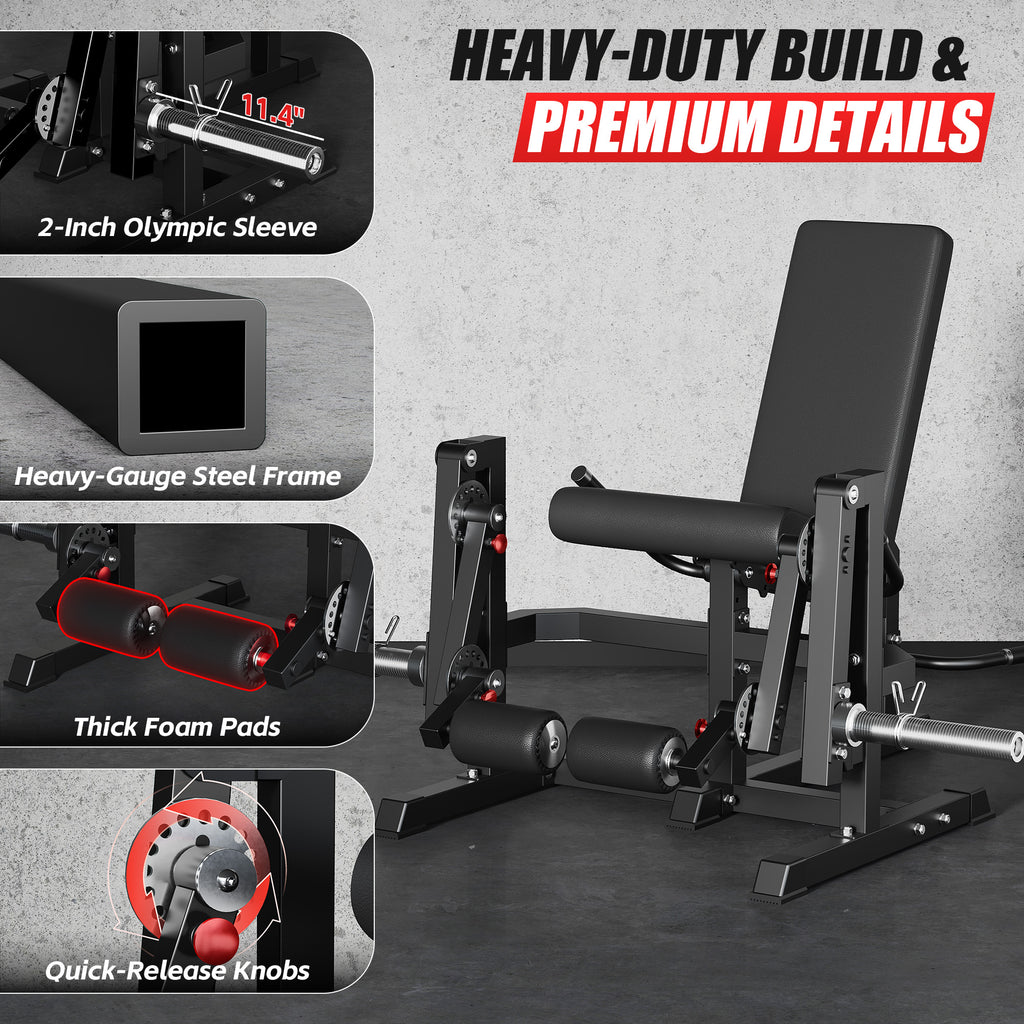 Mitonos Dual Independent Leg Machine Adjustable Unilateral Lower Body Training Equipment Plate Loaded Leg Extension and Leg Curl Machine for Home Gym,Black with 70LBS Black Weight Plates Set