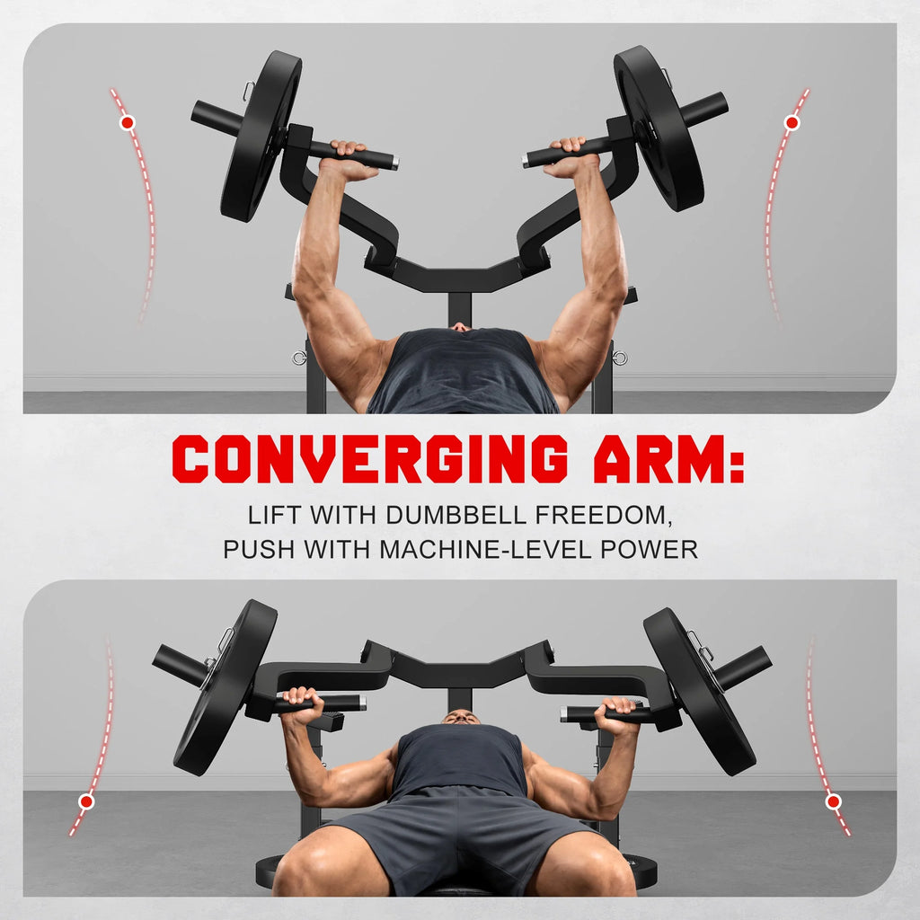 MITONOS Chest Press Machine, 1300lbs Bench Press Machine with Independent Converging Arms, Adjustable Flat Incline Bench for Chest, Arm and AB Workouts