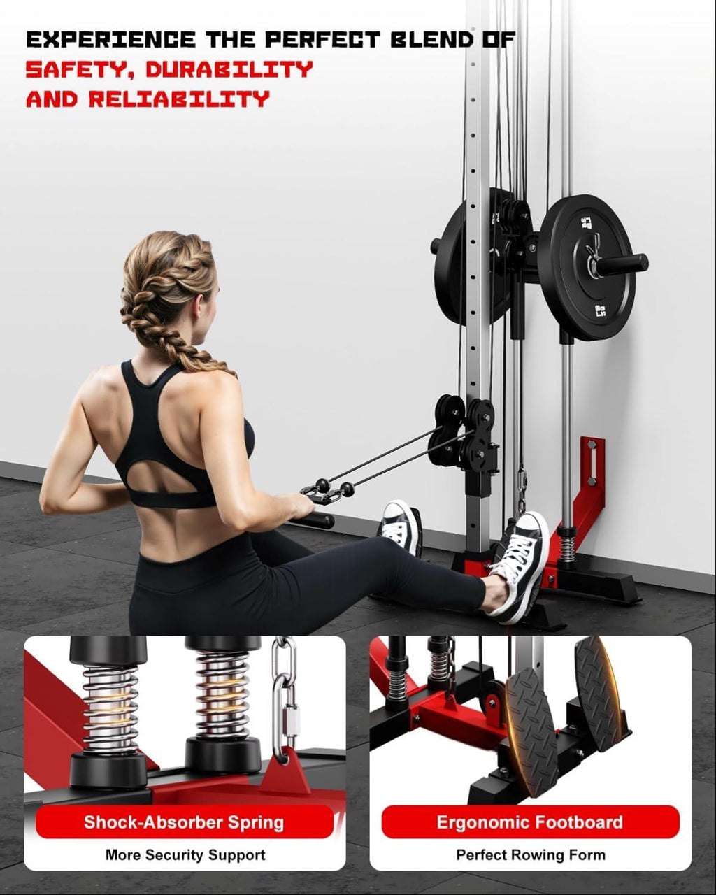 Mitonos Cable Crossover Machine, Wall Mount LAT Pull Down Machine with 18 Positions Dual Pulley System with Removable Footplate for Garage Home Gym