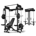 Wall Mounted Folding Squat Rack,1200 LBS Power Rack with Dual Independent Pulley System, 5 Adjustable Modes, Functional Trainer for Space Saving Home Gym with 1000 LB Weight Bench and Barbell ,Black