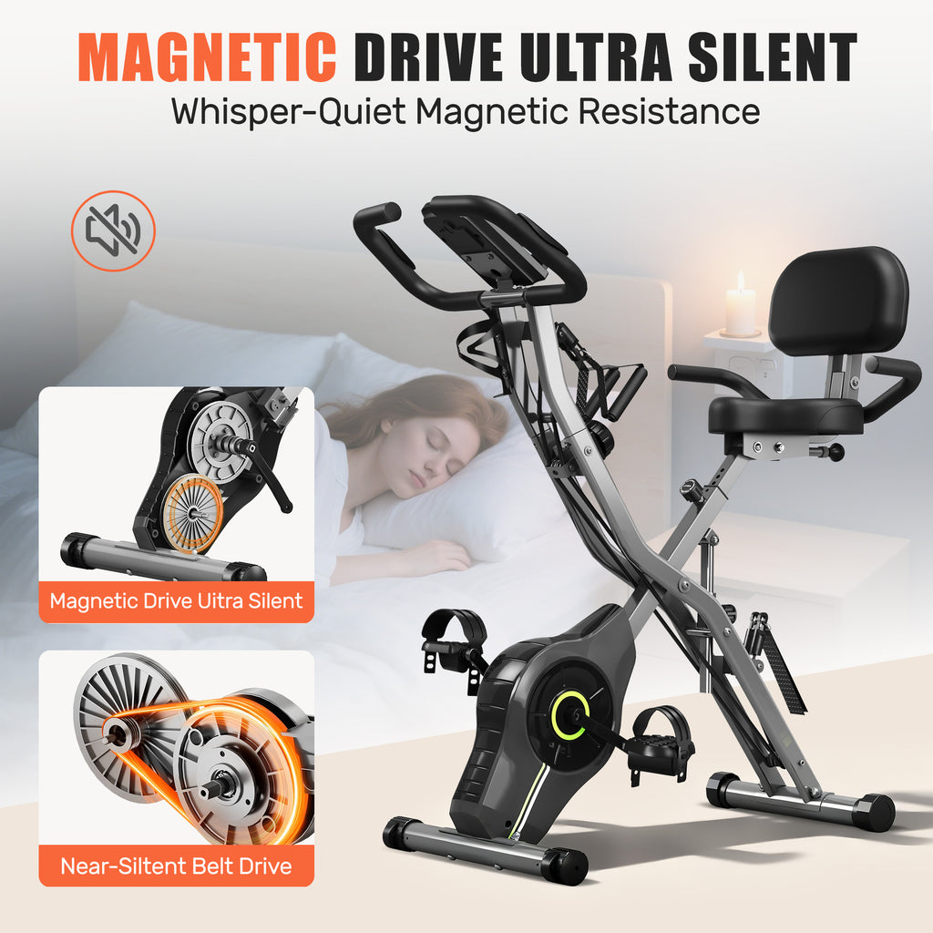 MITONOS Exercise Bike for Home,5 in 1 Foldable Stationary Bike for Seniors,16 Level Adjustable Magentic Resistance,Women Recumbent Bike with 330LB Capacity,Indoor Cardio Workout Bike with Backrest
