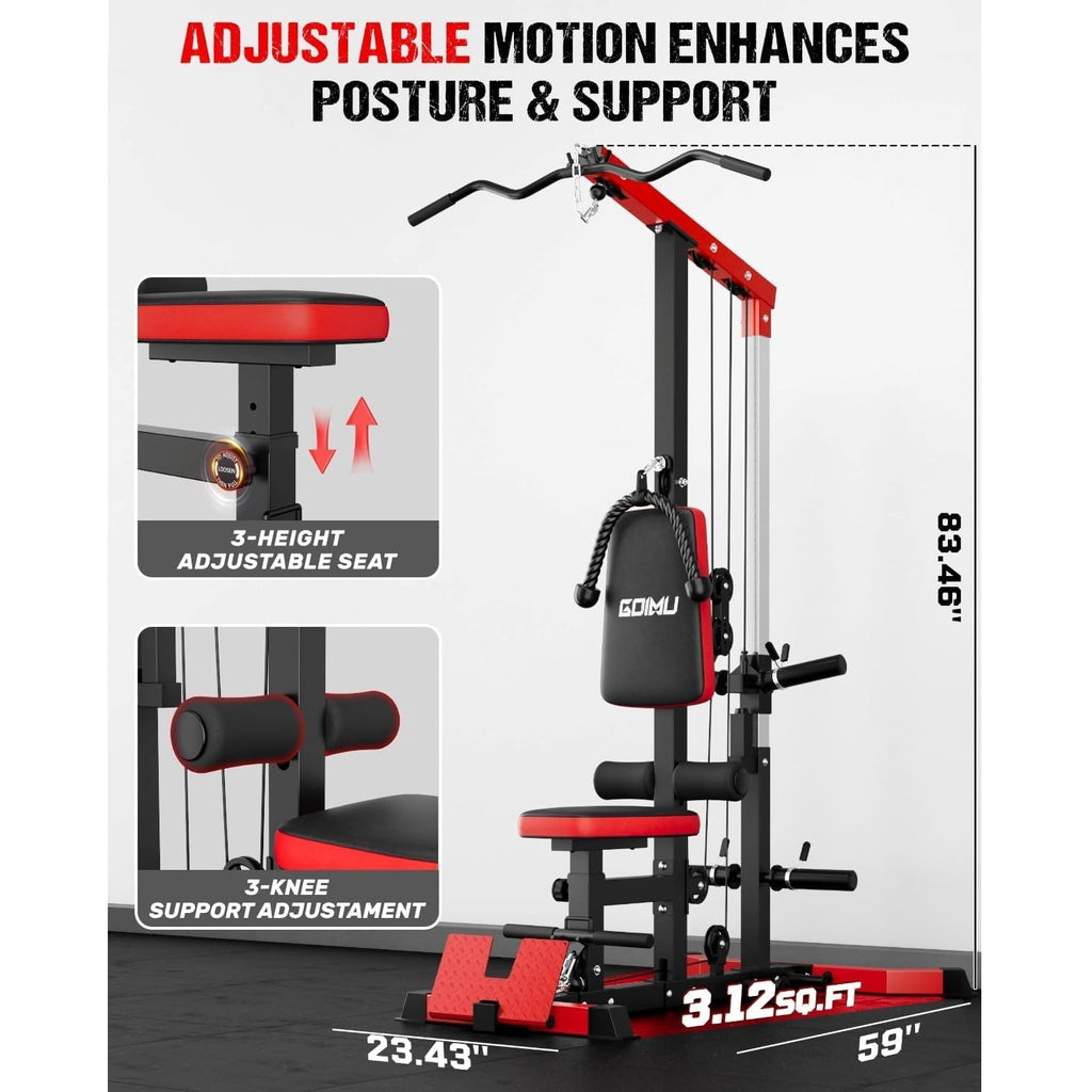 MITONOS 3 in 1 LAT Pulldown Machine,LAT Row Cable Machine with AB Crunch and Cable Row Attachments for Home Gym,High or Low Pulley Stations (Red)