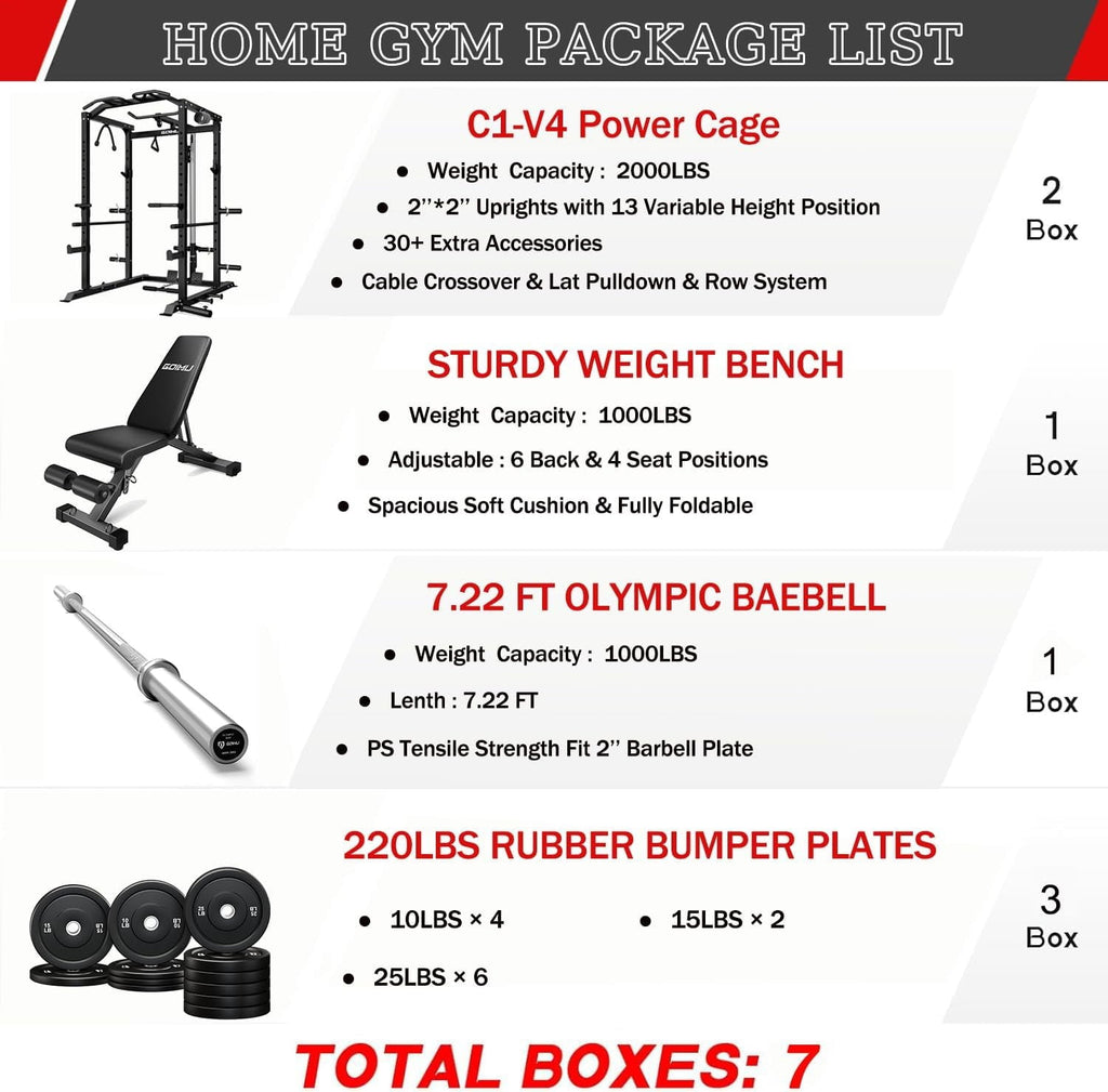 Power Cage, 2000LBS Squat Rack with LAT Pulldown, Multi-Function Weight Cage Strength Training Machine, Workout Cage with More Attachments for Home Gym Garage