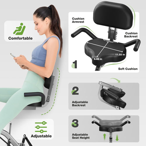 5-in-1 Exercise Bike Quiet Folding Magnetic Upright Bikes with Arm Resistance Bands Home Workout Use,16 Levels of Resistance