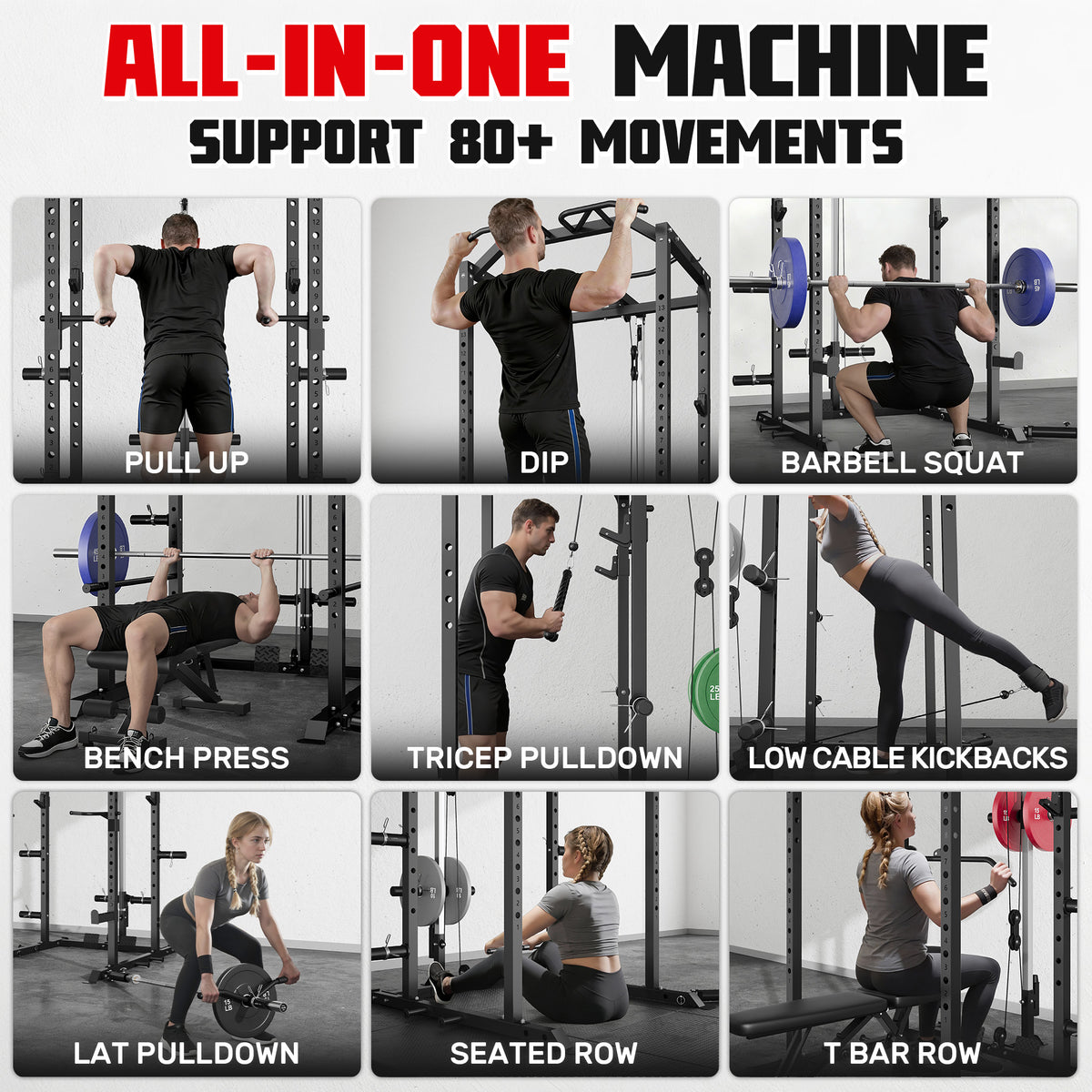 MITONOS 2000LBS Power Cage, Multi‑Function Squat Power Rack with LAT Pulldown, Pull‑Up Bar & Cable Pulley System for Home Gym