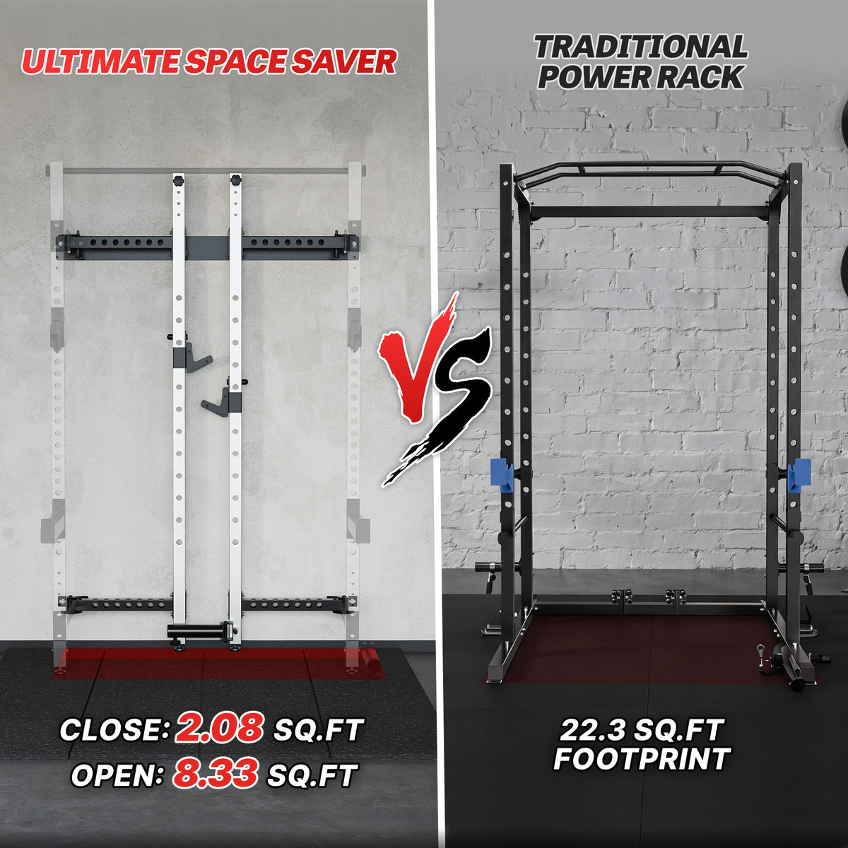 MITONOS Wall Mount Foldable Squat Power Rack, Compact 1100 lbs Weight Capacity Home Gym Training Station,Heavy-Duty Steel Space Efficient Workout Frame with Pull-up Bar and 360° Landmine,White Machine with Barbell and Bench