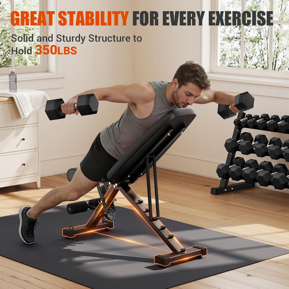 MITONOS 450/550 Dumbbell Sets with Rack, Rubber Hex Dumbbells, Free Weight set for Home Gym, Hand Weights with Chrome Handle for Strength Training(550LBS with Rack)