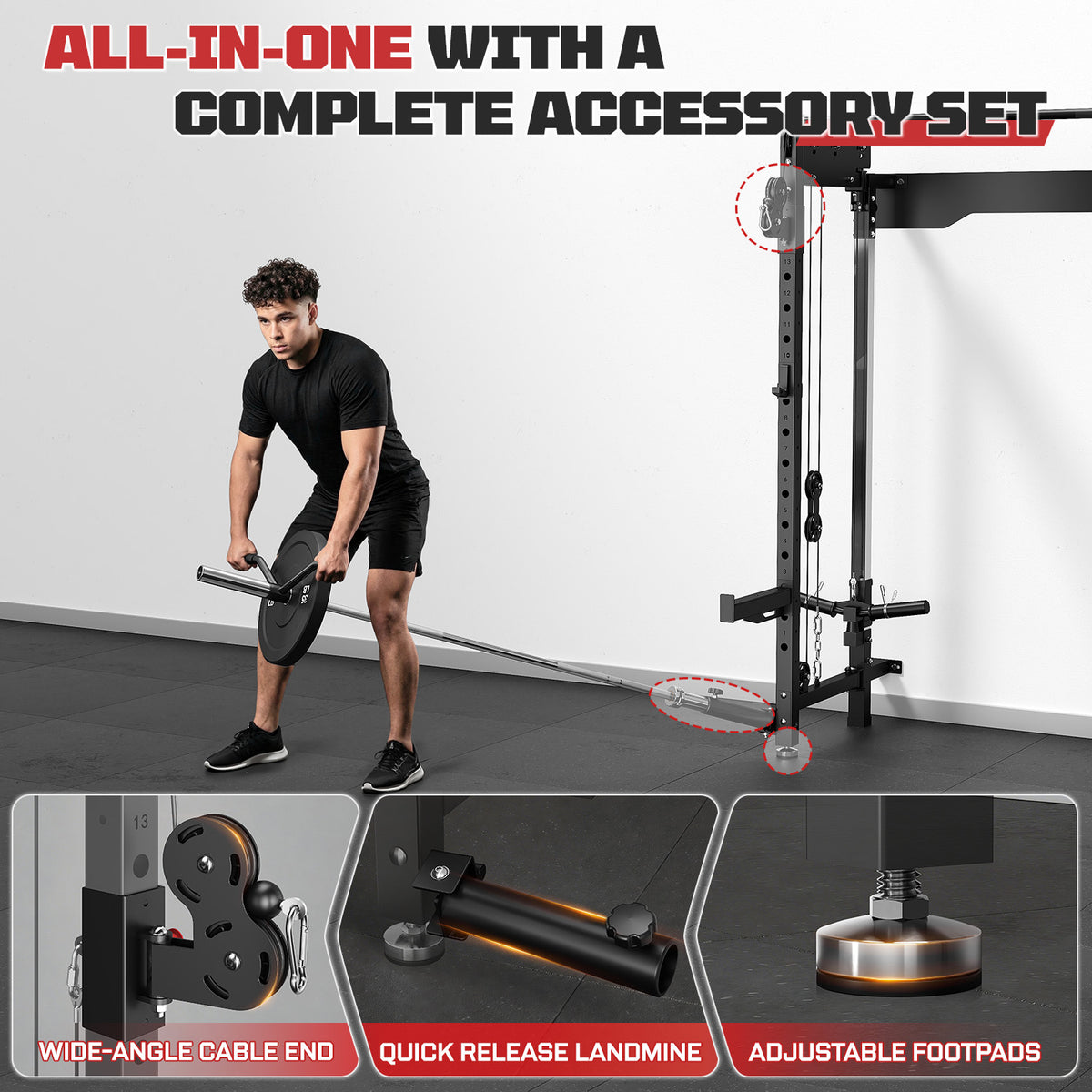 MITONOS Foldable Power Rack Cage,1200 lbs Wall Mounted Squat Rack, Functional Trainer for Space Saving Home Gym with 1000 lb Weight Bench and Barbell