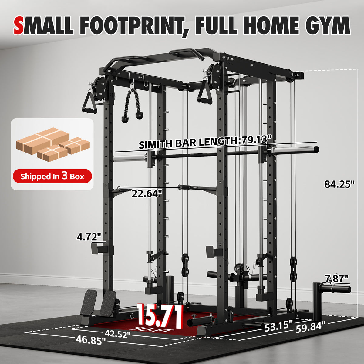 Mitonos Multi-Function Smith Power Cage, 2000 LBS Heavy Duty Squat Rack with Dual Cable Crossover System, All-in-One Home Gym Strength Training Frame with Fitness Accessories