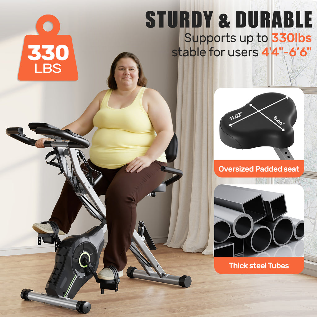 MITONOS Exercise Bike for Home,5 in 1 Foldable Stationary Bike for Seniors,16 Level Adjustable Magentic Resistance,Women Recumbent Bike with 330LB Capacity,Indoor Cardio Workout Bike with Backrest