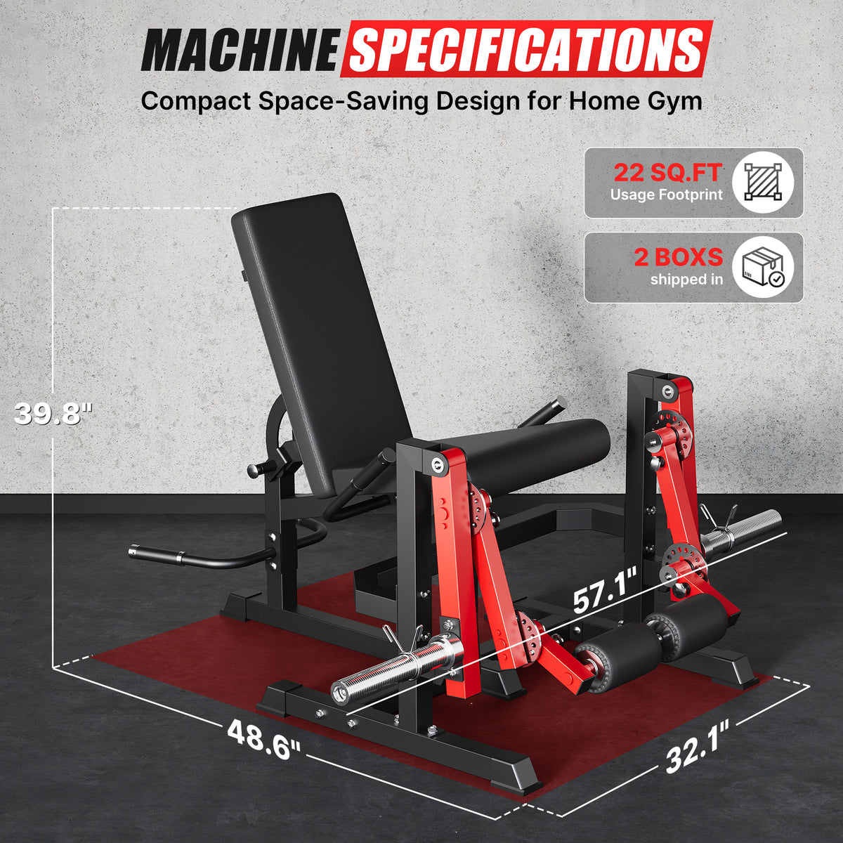 Mitonos Dual Independent Leg Machine Adjustable Unilateral Lower Body Training Equipment Plate Loaded Leg Extension and Leg Curl Machine for Home Gym,Red with 70LBS Colorful Weight Plates Set