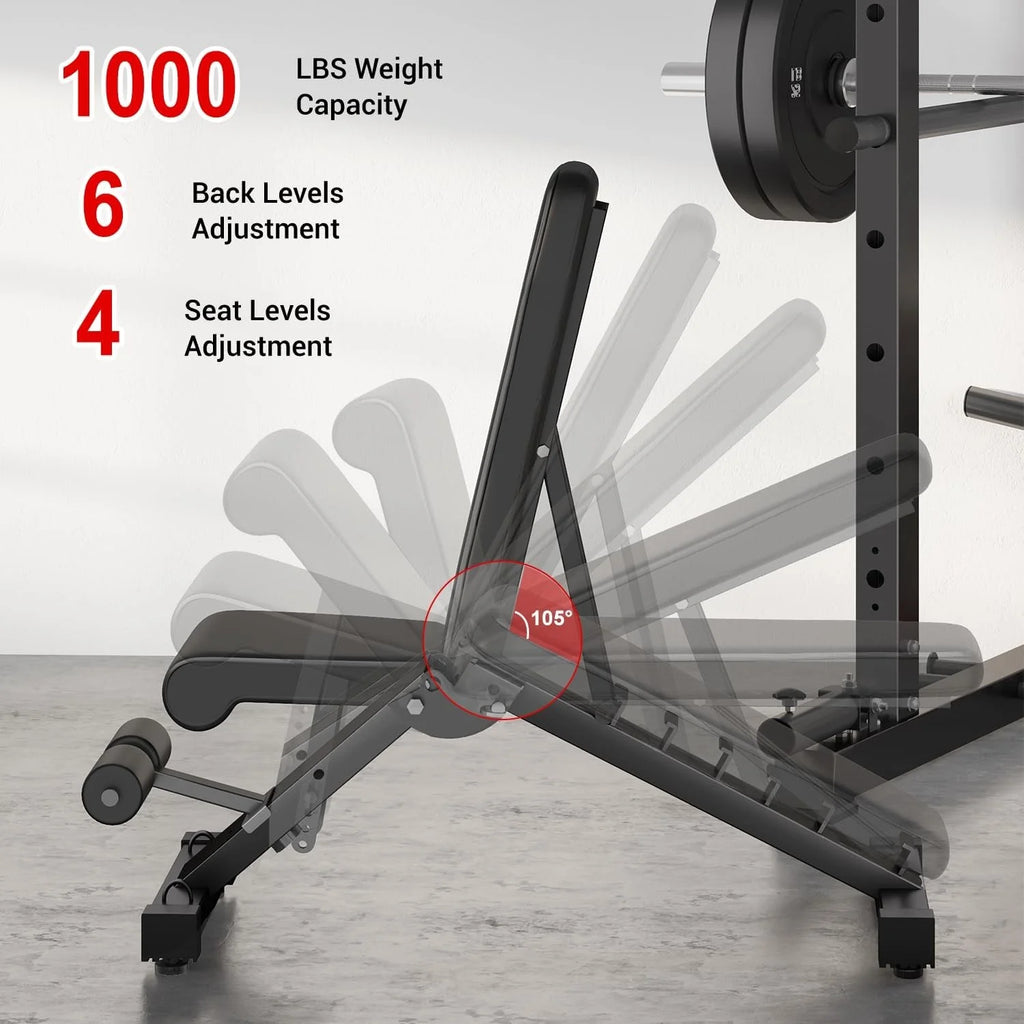 MITONOS Power Cage, 2000LB Squat Rack with Cable Crossover System, Multi-Function Weight Cage, Home Gym Workout Machine with More Training Attachments, RD