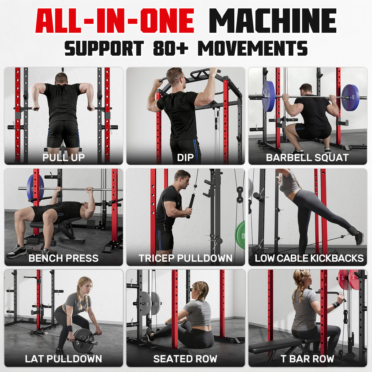Power Rack Power Cage with LAT Pulldown Attachment and Pull Up Bar,2000LBS Squat Rack for Home Gym