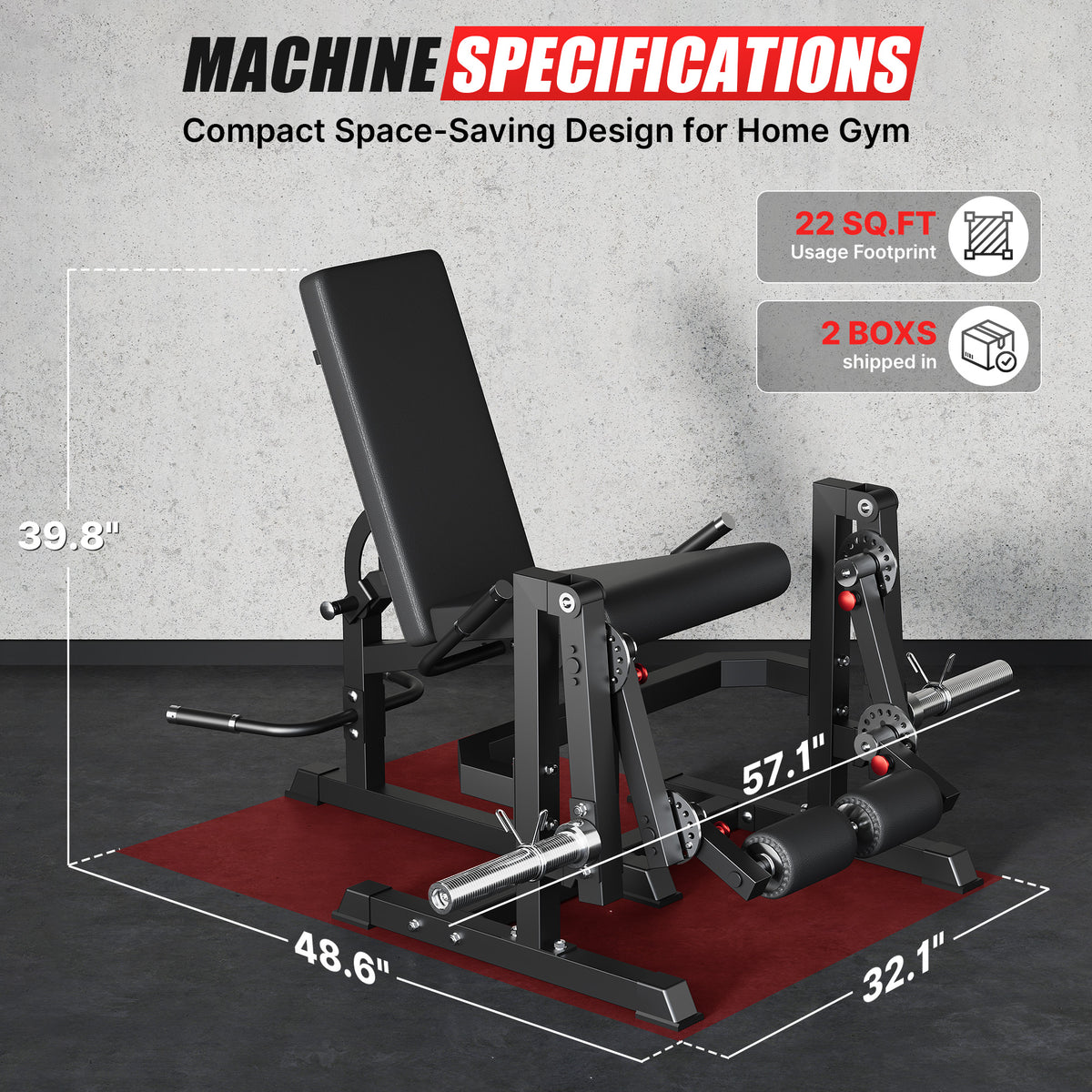 Mitonos Dual Independent Leg Machine Adjustable Unilateral Lower Body Training Equipment Plate Loaded Leg Extension and Leg Curl Machine for Home Gym,Black with 190LBS Black Weight Plates Set