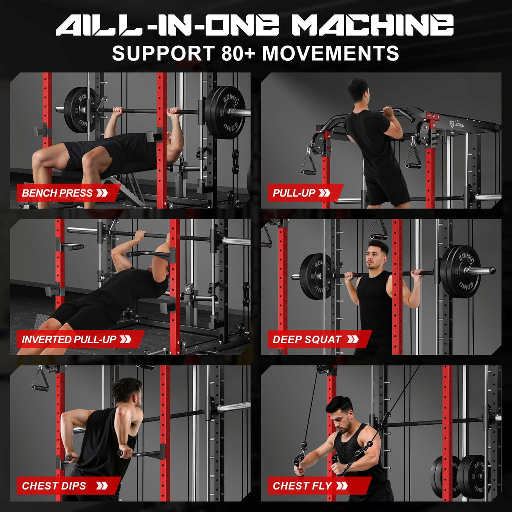 MITONOS S1-V4 Smith Machine, 2000LBS Power Cage with Cable Crossover System, All-in-One Squat Rack with Smith Bar, Workout Cage Strength Training Equipment with Attachments, RD