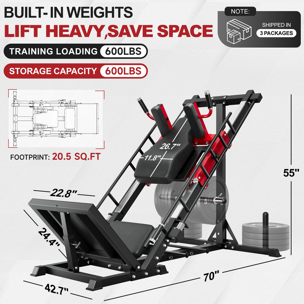 MITONOS Leg Press Hack Squat Machine Combo, 3 in 1 Adjustable Leg Press Machine for Home Gym, Smooth Leg Exercise Machine, Hack Squat Machine for Full Lower Body Workout with Weight Storage Posts L2