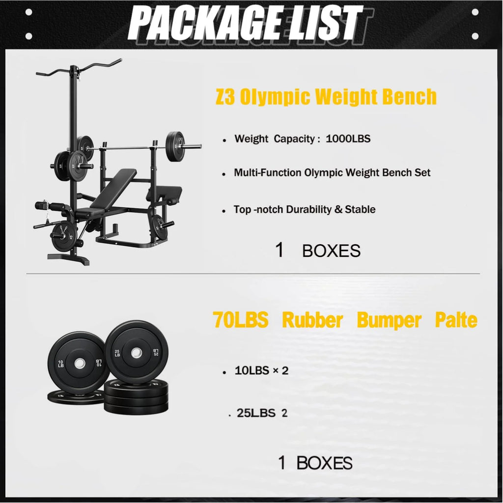 900LBS Olympic Weight Bench,9 in 1 Multifunction Strength Training Bench with Leg Extension, Preacher Curl Pad and LAT Pulldown for Home Gym,Black