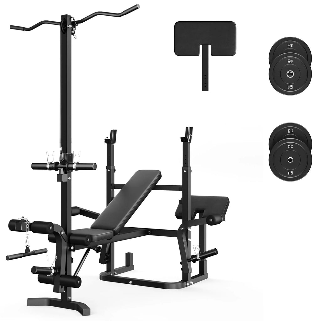 900LBS Olympic Weight Bench,9 in 1 Multifunction Strength Training Bench with Leg Extension, Preacher Curl Pad and LAT Pulldown for Home Gym,Black