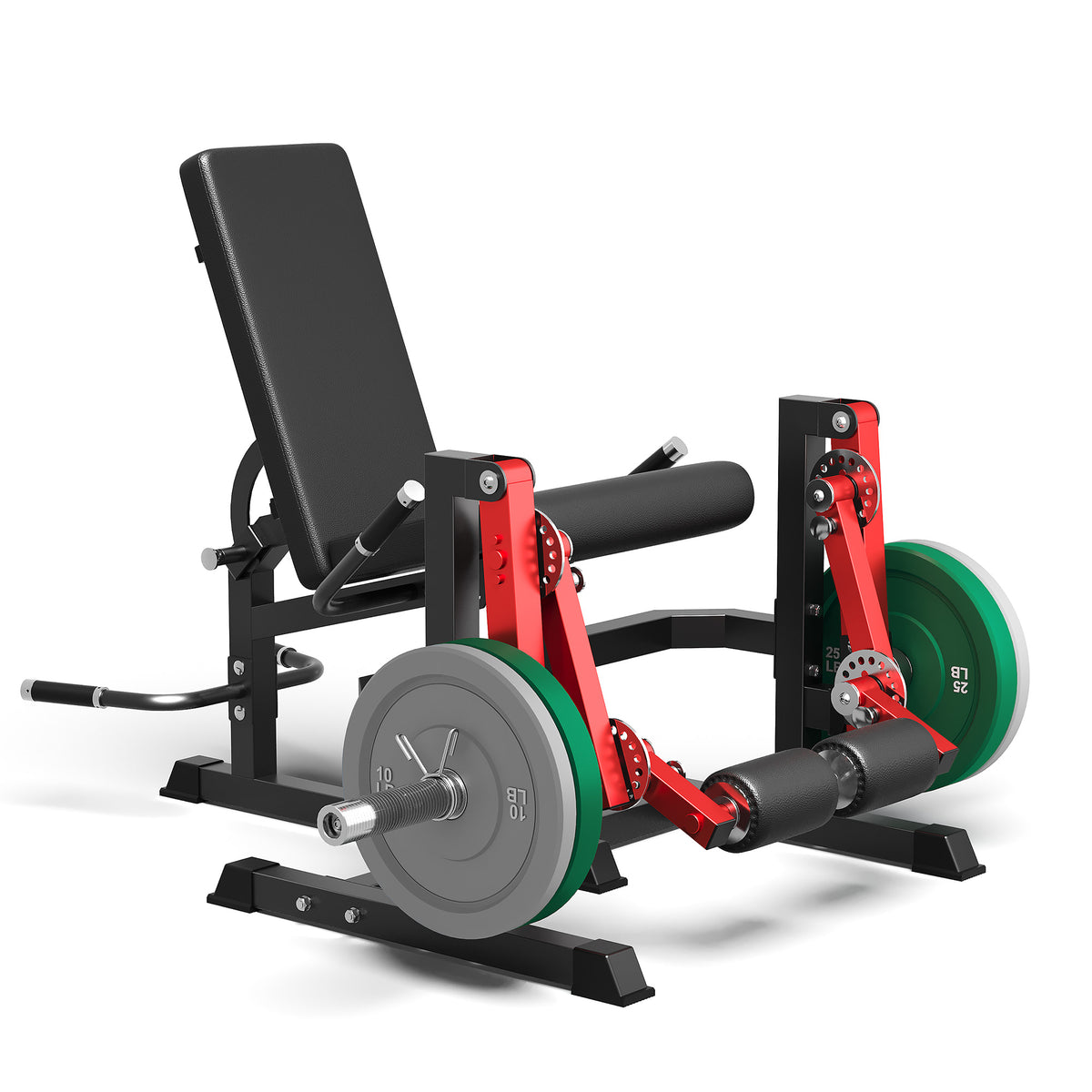 Mitonos Dual Independent Leg Machine Adjustable Unilateral Lower Body Training Equipment Plate Loaded Leg Extension and Leg Curl Machine for Home Gym,Red with 70LBS Colorful Weight Plates Set