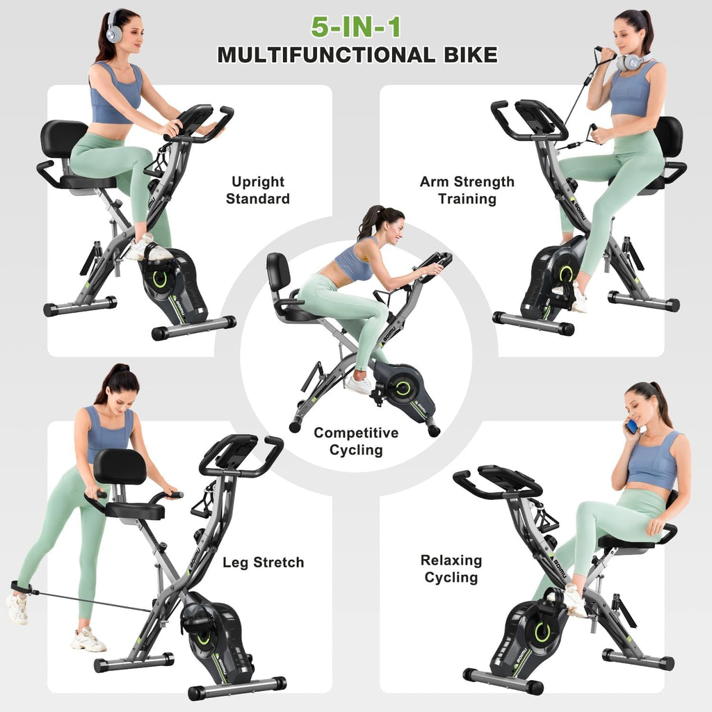 5-in-1 Folding Exercise Bike,Magnetic Cycling Bicycle X Bike with 16 Levels of Resistance for Home Indoor Cardio Workout