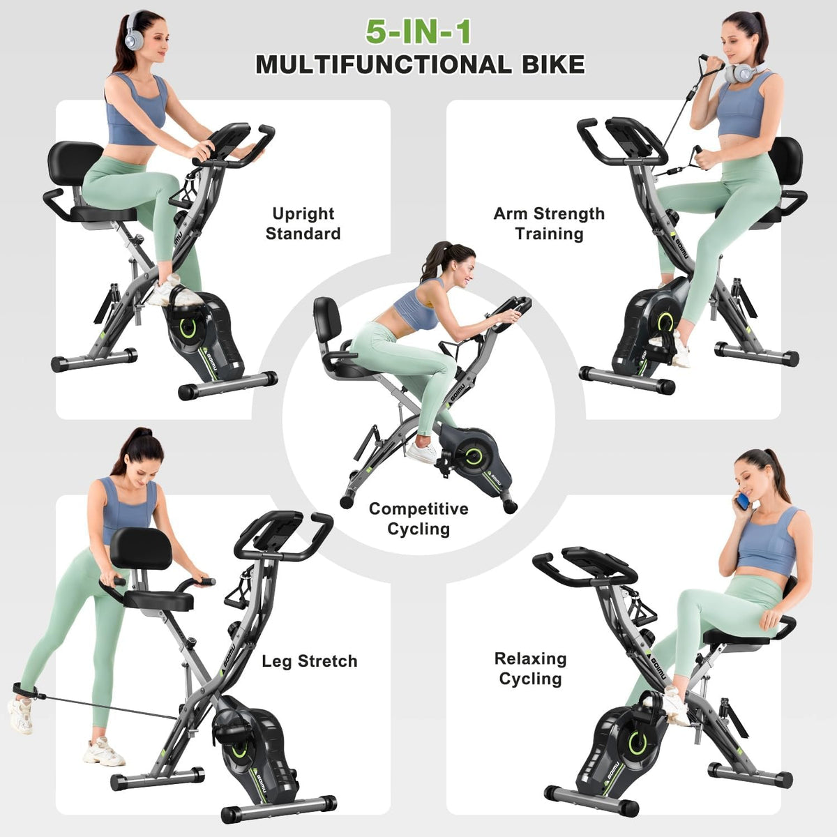 5-in-1 Folding Exercise Bike,Magnetic Cycling Bicycle X Bike with 16 Levels of Resistance for Home Indoor Cardio Workout