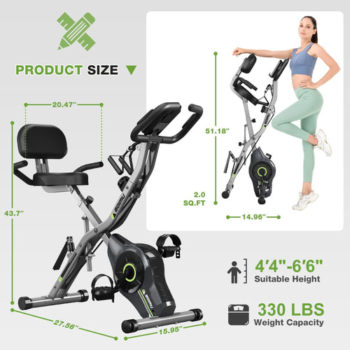 5-in-1 Folding Exercise Bike,Magnetic Cycling Bicycle X Bike with 16 Levels of Resistance for Home Indoor Cardio Workout