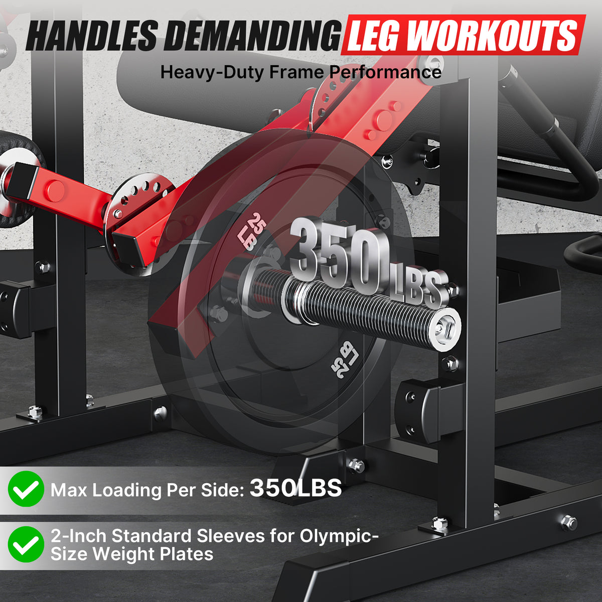 Mitonos Dual Independent Leg Machine Adjustable Unilateral Lower Body Training Equipment Plate Loaded Leg Extension and Leg Curl Machine for Home Gym,Red with 190LBS Colorful Weight Plates Set