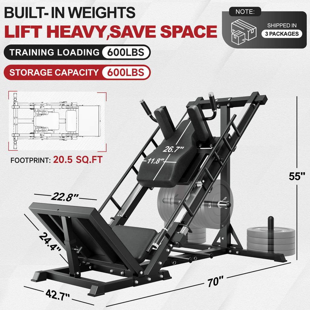 MITONOS Leg Press Hack Squat Machine Combo, 3 in 1 Adjustable Leg Press Machine for Home Gym, Smooth Leg Exercise Machine, Hack Squat Machine for Full Lower Body Workout with Weight Storage Posts L2