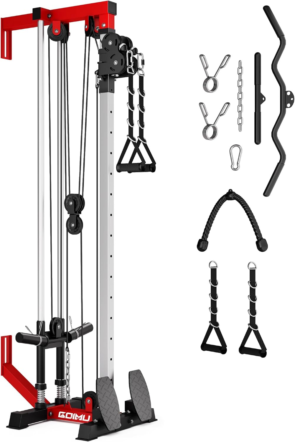 Mitonos Cable Crossover Machine, Wall Mount LAT Pull Down Machine with 18 Positions Dual Pulley System with Removable Footplate for Garage Home Gym