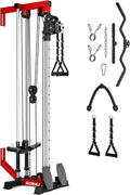 Mitonos Cable Crossover Machine, Wall Mount LAT Pull Down Machine with 18 Positions Dual Pulley System with Removable Footplate for Garage Home Gym